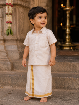 Boys Silk Gold Shirt & Dhoti Set