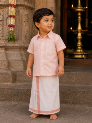 Boys Silk Rose Gold Shirt & Dhoti Set