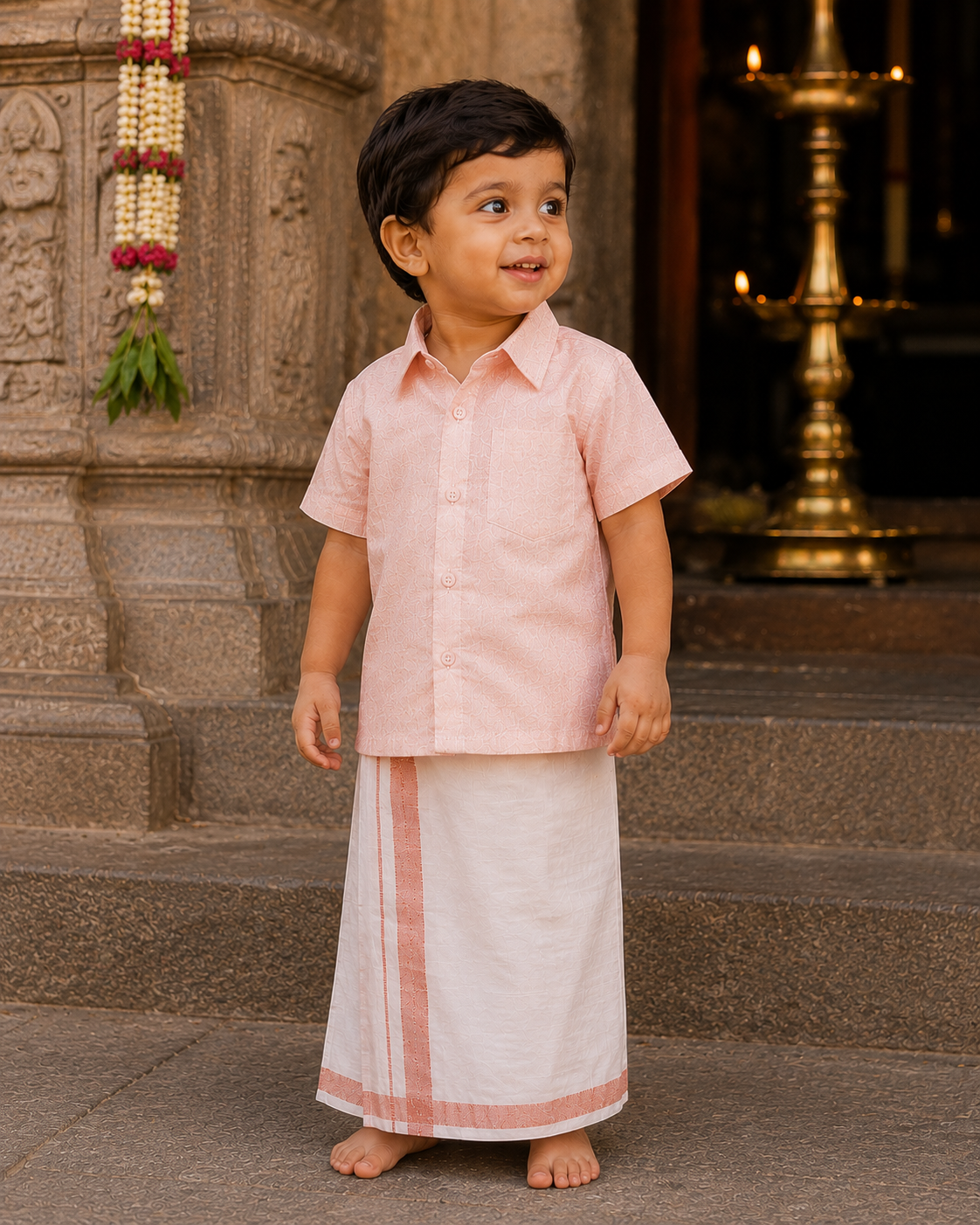 Boys Silk Rose Gold Shirt & Dhoti Set